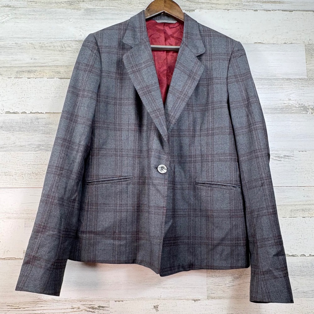 Tom James Holland & Sherry Bespoke Grey Plaid Wool Blazer Elbow Patches Luxury - Picture 1 of 13